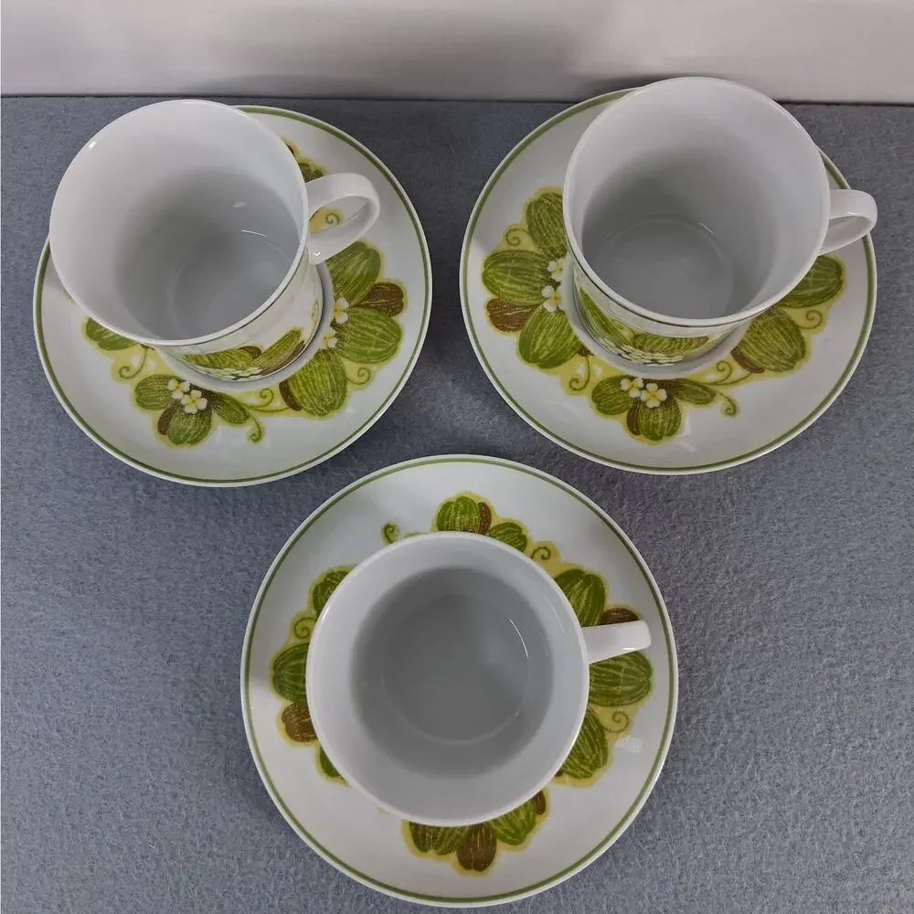 Noritake Hawaiian Holidays Wahine Cups & Saucers 3 Sets Porcelain